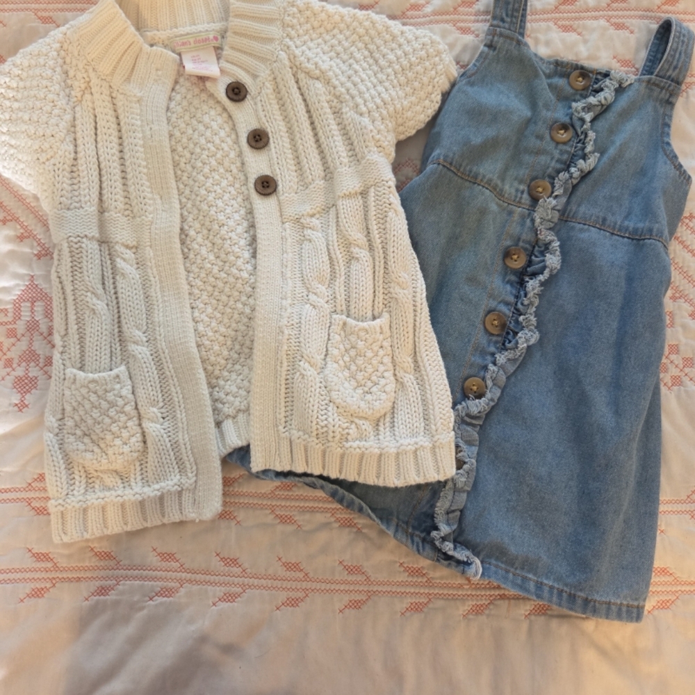 Cozy Knit Cardigan and Denim Dress Set for Kids